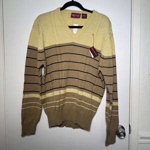 Park Place Men's Large VTG 90s V-Neck Pullover Sweater Brown Stripes